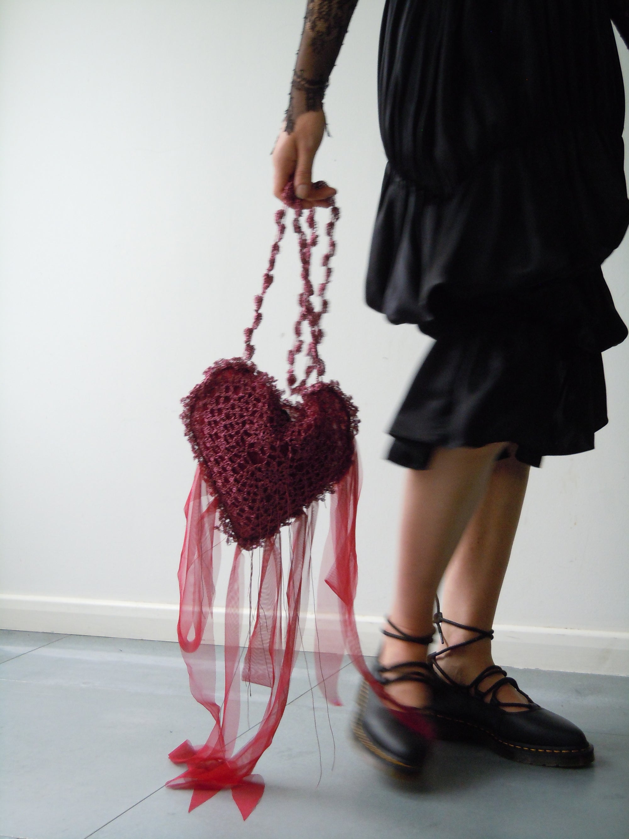 Red 'Unconditional Love' Crochet Heart Bag