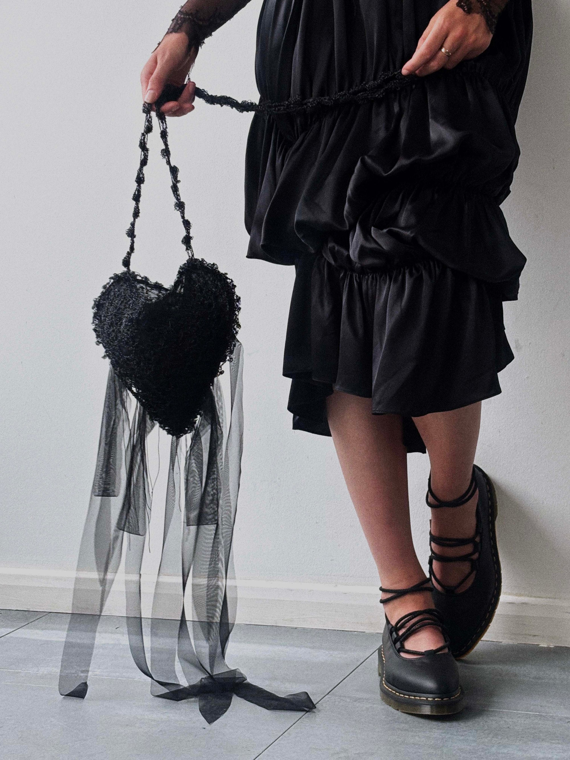 Black 'Unconditional Love' Crochet Heart Bag